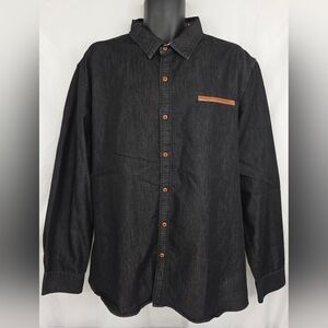 Coofandy Men's Black Button Down Denim Shirt Contrast Trim Size 3XL 3374